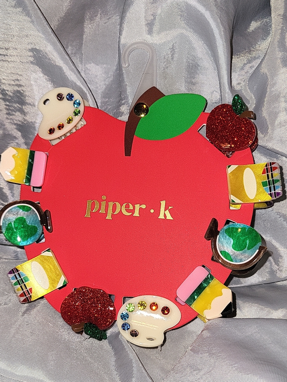 Piper K TEACHER Hair Clip SET GLOBE, CRAYONS PALETTE APPLE